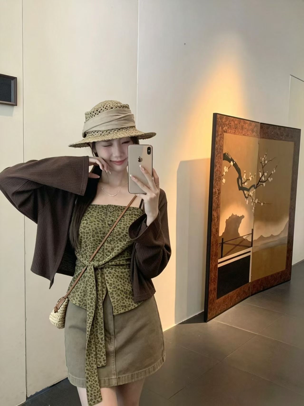 BY30735# 秋季新款纯欲风豹纹绑带收腰吊带背心+长袖开衫两件套上衣女 服裝批發女裝批發服飾貨源