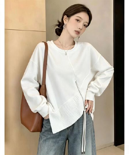 빅 사이즈 불규칙 디자인 센스 지퍼 긴팔 후드티 여성 봄 가을 마이크로 지방 mm 슬림해 보이는 표지 배 다용도 맨위