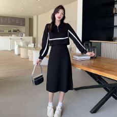 批发大码微胖假两件polo领<b class='q'>连衣裙</b>女秋季显瘦遮肚裙子胖MM藏肉A字裙