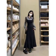 批发法式气质假两件长袖连衣裙子女秋<b class='q'>冬</b>季2026新款洋气减龄高级感长裙
