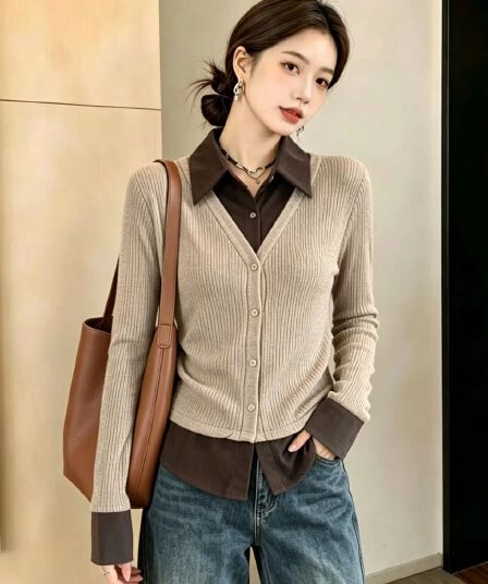 레트로 회색 긴팔 니트 스웨터 여성 빅 사이즈 2026 가을 디자인 센스 몸매 가꾸기 만나는 인사이드 잡아라. 의류 슬림해 보이는