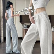 批发灰色运动裤女2026<b class='q'>春</b>秋冬新款宽松阔腿加绒神裤高腰显瘦休闲卫裤子