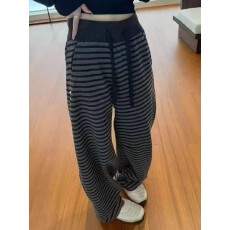 批发抽绳条纹阔腿裤女加绒加厚2026秋冬季新款欧货宽松休闲弯刀长裤