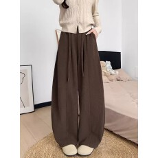 批发咖色弯刀运动裤女2026秋冬新款加绒休闲裤高腰垂坠感灯芯绒阔腿裤