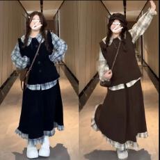 批发<b class='q'>大码</b>女装2026秋季新款遮肉套装胖mm宽松显瘦森系半身裙俩件套