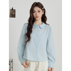 批发实拍2025秋冬韩系气质小圆领袖口花边内搭减龄宽松百搭小衫衬衣