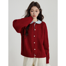 批发实拍2025秋冬好质量百搭加厚保暖新年复古红宽松针织外套开衫<b class='q'>毛衣</b>