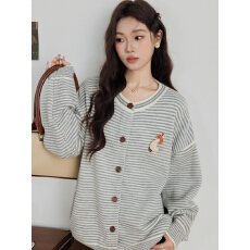 批发实拍2025秋冬百搭加厚保暖宽松条纹中长款外套开衫<b class='q'>毛衣</b>（送配饰）