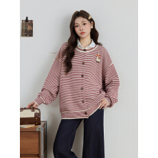 批发实拍2025秋冬百搭加厚保暖宽松条纹中长款外套开衫<b class='q'>毛衣</b>送配饰