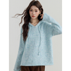 批发实拍2025秋冬百搭加厚保暖宽松针织套头连帽上衣<b class='q'>毛衣</b>