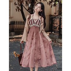 批发大漠枯蝶原创汉服女改良日常汉元素中国风复古吊带<b class='q'>连衣裙</b>外套装春