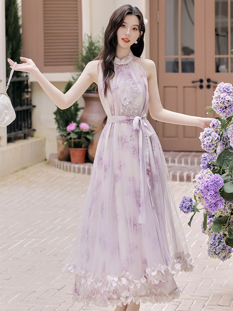 등나무 사랑 소녀 낭만주의 가벼움 우아한 행침 목 드레스 작은 청신 프릴 롱 스커트