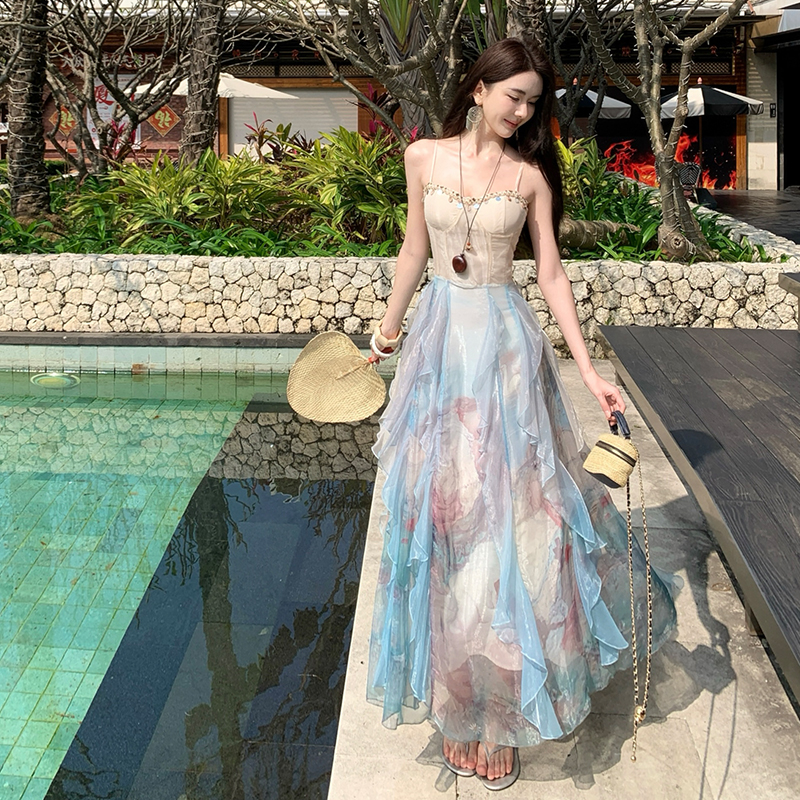 한여름 시실리 그라데이션 치마 슬립 드레스 무거운 작업 드레스