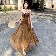 批发云南民族风异域风情茶卡盐湖沙漠旅游拍照连衣裙海边度假沙滩长裙