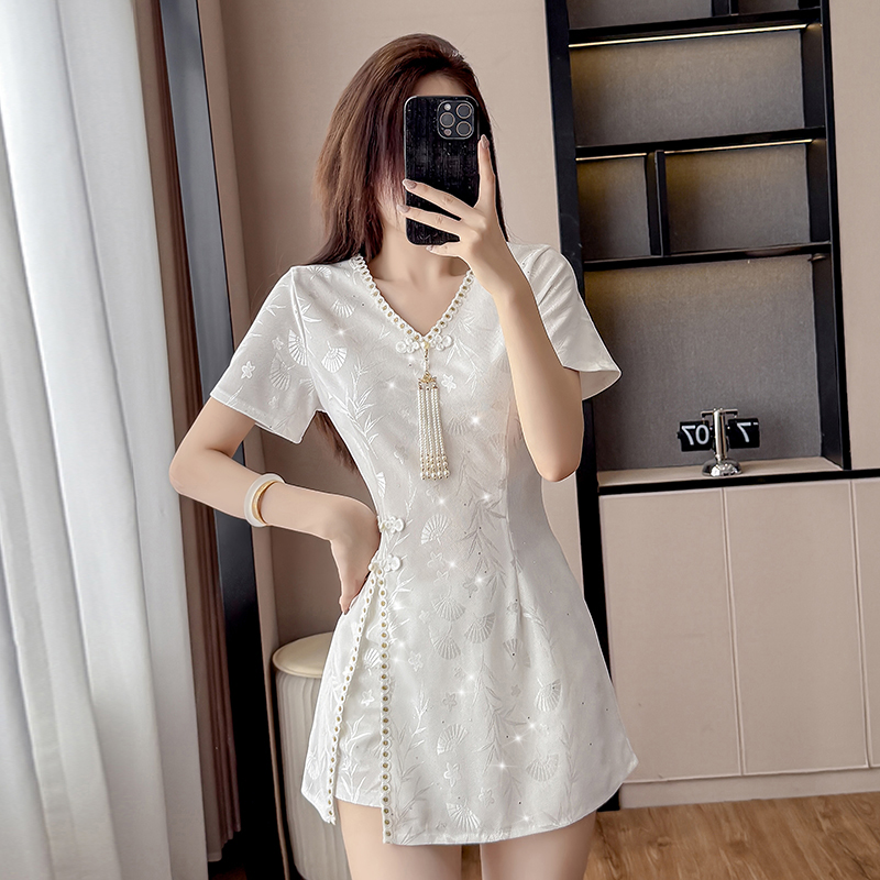 MY15481# 新款小个子高端国风新中式提花连衣裙改良旗袍套装两件套女裝貨源服裝批發