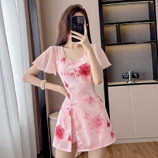 批发实拍夏季<b class='q'>新款</b>新中式国风改良旗袍气质甜美连衣裙短<b class='q'>裤</b>两件套