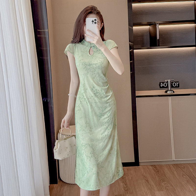 RY9379# 实拍 新中式改良旗袍女新款立体刺绣气质国风显瘦连衣裙