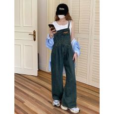 批发牛仔背带裤<b class='q'>女</b>秋冬新款宽松复古直筒裤高腰显瘦阔腿裤设计<b class='q'>感</b><b class='q'>连体裤</b>