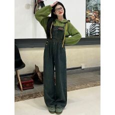 批发美式复古牛仔背带裤<b class='q'>女</b>2025新款冬季直筒显瘦吊带工装阔腿<b class='q'>连体裤</b>子