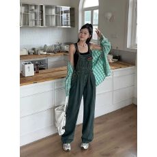 批发复古美式牛仔背带裤秋冬宽松显瘦<b class='q'>新款</b>小个子长裤拖地吊带<b class='q'>连体裤</b>子