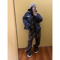 批发冬季款美式辣妹复古豹纹直筒工装牛仔<b class='q'>背带裤</b><b class='q'>女</b>宽松显瘦阔腿长裤