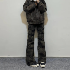 批发2025美式复古<b class='q'>迷彩</b>阔腿牛仔<b class='q'>裤</b>冬季新款高腰宽松显瘦百搭垂感直筒<b class='q'>裤</b>