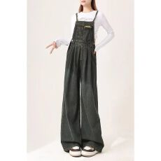 批发美式复古牛仔<b class='q'>背带裤</b>2025冬季<b class='q'>女</b>装高腰宽松阔腿设计感连体冬季裤子