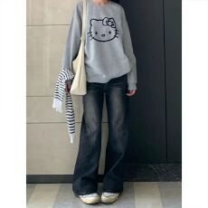 批发<b class='q'>韩版</b>黑灰色水洗阔腿<b class='q'>牛仔裤</b><b class='q'>女</b>冬季新款高腰宽松显瘦垂感直筒长裤潮