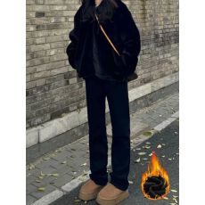 批发加绒显高瘦冬季烟管长<b class='q'>裤</b>黑色弹力2025新款高腰宽松直筒牛仔<b class='q'>裤</b>女