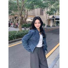 批发韩系小香风牛仔外套女春秋季设计感小众老钱风小个子开衫上衣夹克