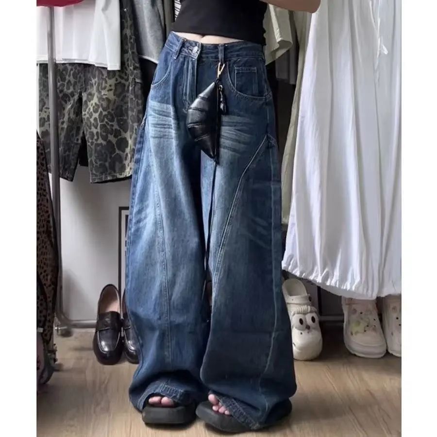 아메리칸 레트로 모통이 칼 넓은 다리 청바지 여성 2026 봄 새로운 하이웨이스트 루즈핏 슬림해 보이는 스트레이트 낫 바지