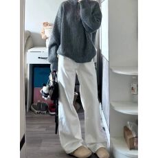 批发白色直筒高腰牛仔裤女2026年新款春夏窄版修身显瘦烟管拖地裤