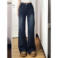 批发美式复古高街阔腿<b class='q'>牛仔</b>裤<b class='q'>女</b>春季新款设计感高腰显瘦垂感直筒拖地裤