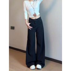 批发2026春季设计感高街高腰窄版阔腿<b class='q'>牛仔</b>裤<b class='q'>女</b>新款宽松显瘦直筒拖地裤