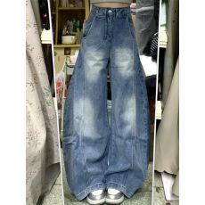 批发2026美式复古水洗弯刀阔腿<b class='q'>牛仔裤</b>女宽松高腰显瘦直筒裤休闲长裤