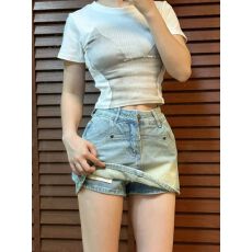 批发美式复古辣妹牛仔短裙女夏季新款小个子高腰修身a字包臀半身裙裤