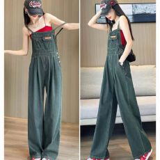 批发复古<b class='q'>牛仔</b>背带裤2026新款高腰直筒筒裤宽松显瘦显瘦阔连体