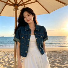 批发夏季新款POLO领牛仔短外套女蓝色短款衬衫2026爆款宽松<b class='q'>百搭</b>上衣潮