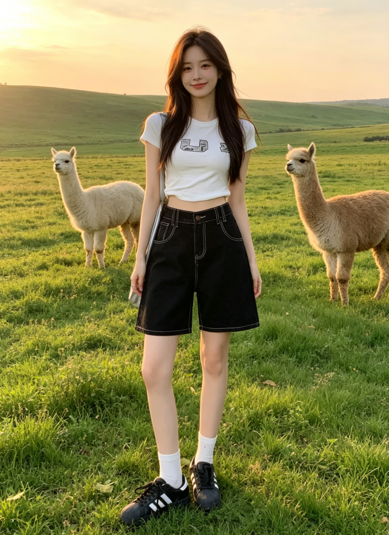 검정색 명시적 스티치 5 점 데님 반바지 여성 2026 여름 얇은 스타일 하이웨이스트 슬림해 보이는 루즈핏 표지 넓적 다리 작은 키 바지