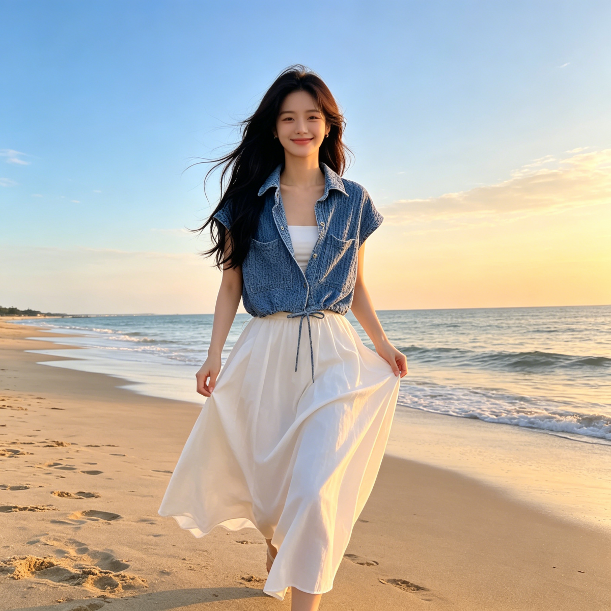 2026 여름 새로운 아메리칸 디자인 센스 작은 대중 홀로우 아웃 얇은 스타일 반팔 데님 재킷 펌프 로프 짧은 맨위 여성 의류