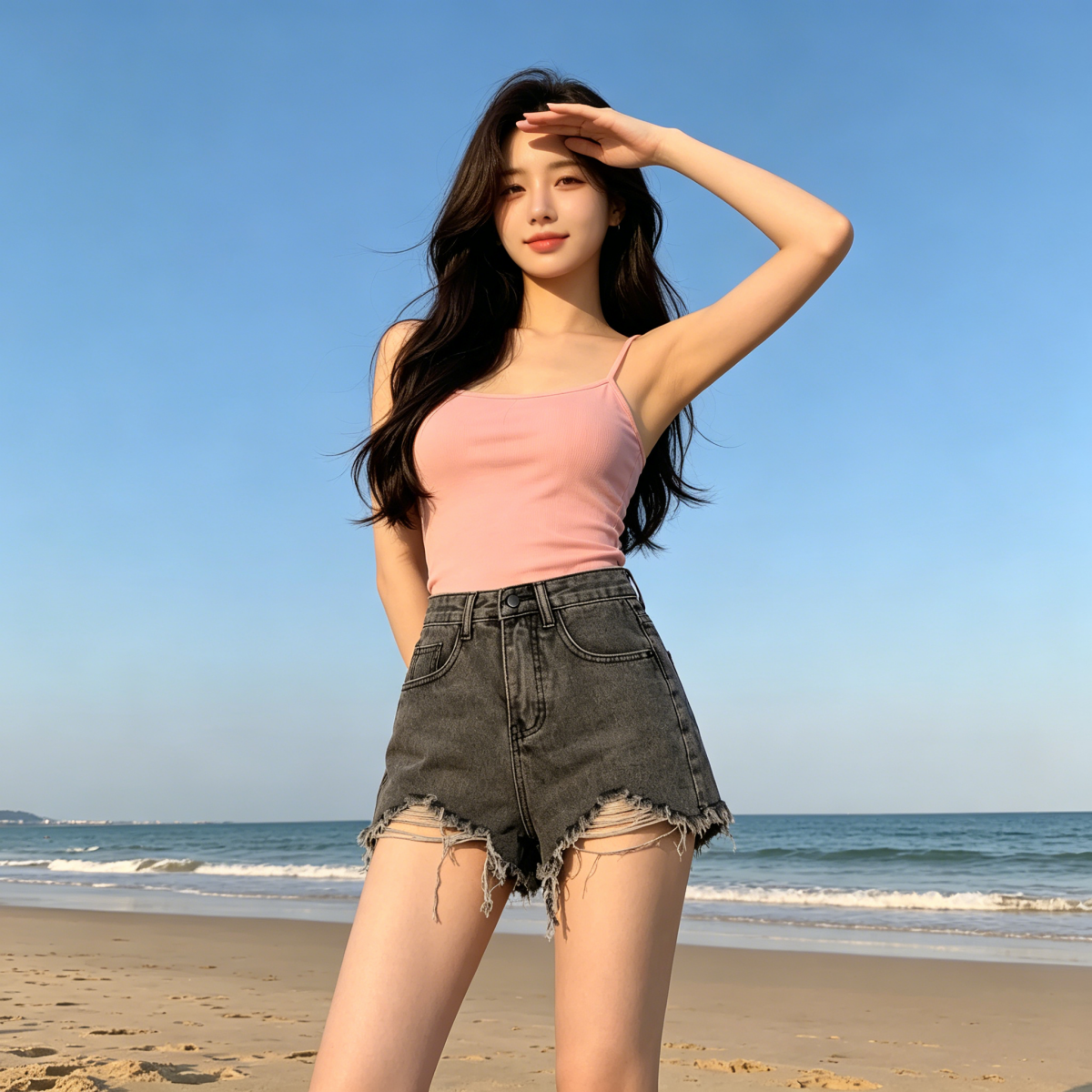 2026 년 봄 여름 새로운 하이웨이스트 데님 반바지 여성 한국 스타일 루즈핏 학생 슬림해 보이는 넓은 다리 핫 바지