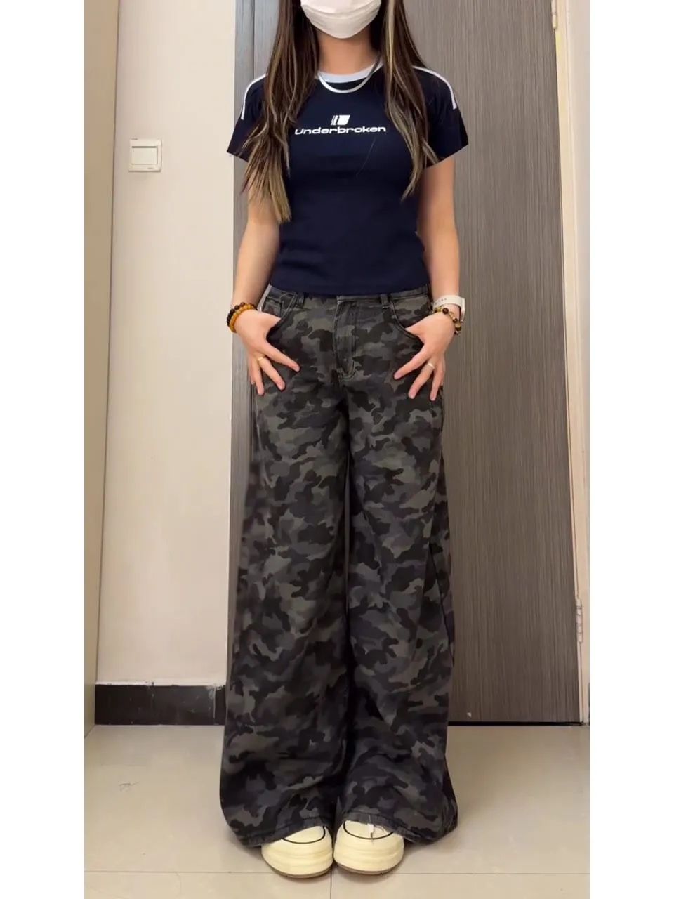 카모플라주 청바지 여성 여름 트렌드 조수 브랜드 루즈핏 빅 사이즈 워크웨어 팬츠 거리 바람 악당 잘 생긴 스트레이트 와이드 레그 팬츠 어린이