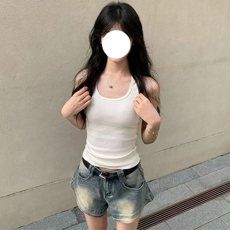 작은 키 핫걸 마 오래된 데님 반바지 여성 여름 레트로 아메리칸 하이웨이스트 신축성 슬림해 보이는 다용도 스트레이트 바지