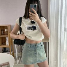 批发复古辣妹浅色牛仔半身裙女夏季高腰显瘦a字包臀裙防走光短裤裙潮