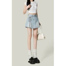 批发设计感浅蓝假两件牛仔半身裙裤女2026年夏季新款<b class='q'>高腰</b>百搭包臀<b class='q'>短裙</b>