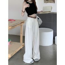 批发复古高街辣妹褶皱阔腿牛仔<b class='q'>裤</b>女<b class='q'>夏季</b>新款高腰显瘦直筒垂感拖地<b class='q'>裤</b>子
