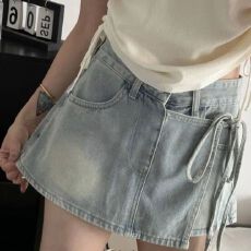 批发不规则设计感牛仔短<b class='q'>裤</b>女<b class='q'>夏季</b>新款高腰水洗做旧百搭显瘦二合一裙<b class='q'>裤</b>