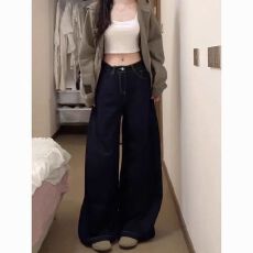 批发2026秋季阔腿<b class='q'>牛仔裤</b>女高腰黑色显瘦学生拖地长裤宽松直筒裤
