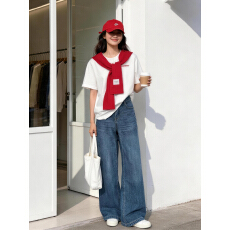 批发2026年夏季新款多巴胺穿搭多色披肩<b class='q'>T</b><b class='q'>恤</b>搭配牛仔<b class='q'>裤</b>三件套 时尚套<b class='q'>装</b>