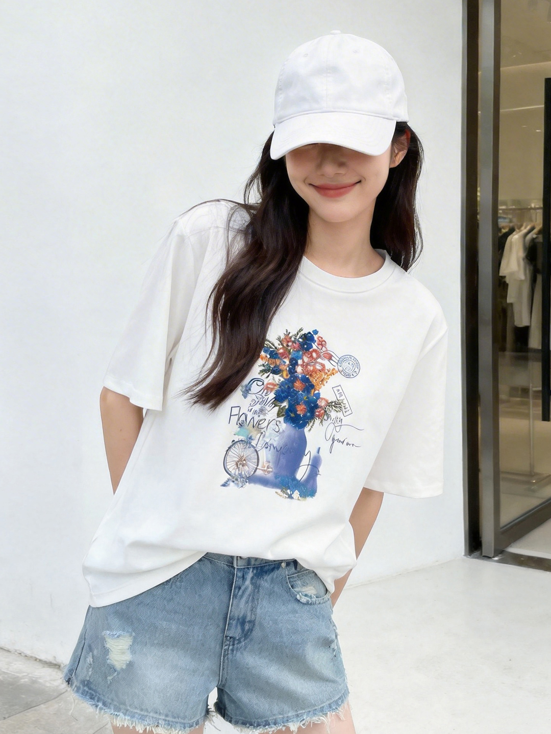 RY1828# 2026年夏季 新款复古立体花艺插画 文艺风多色宽松显瘦 T恤女